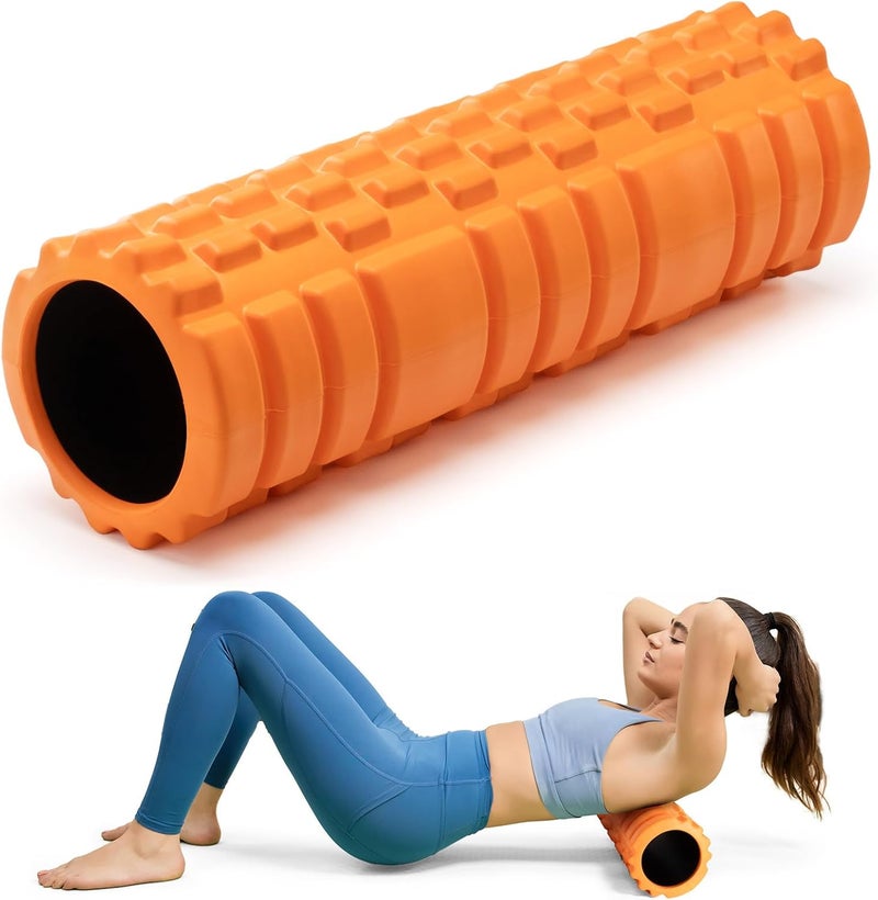 Krightlink Foam Roller High Density Foam Roller Set for Deep Tissue Muscle Massage, 18" Trigger Point Fitness Exercise Massage Roller Self-Myofascial Release for Whole Body (Orange) - Image 1